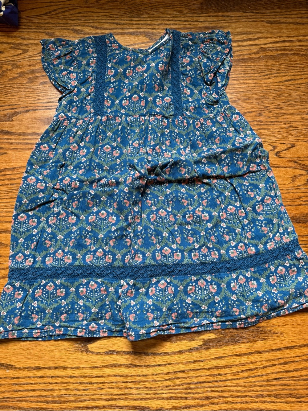 Roller Rabbit Teal Blue Floral Casual Dress with Pink and Green Accents